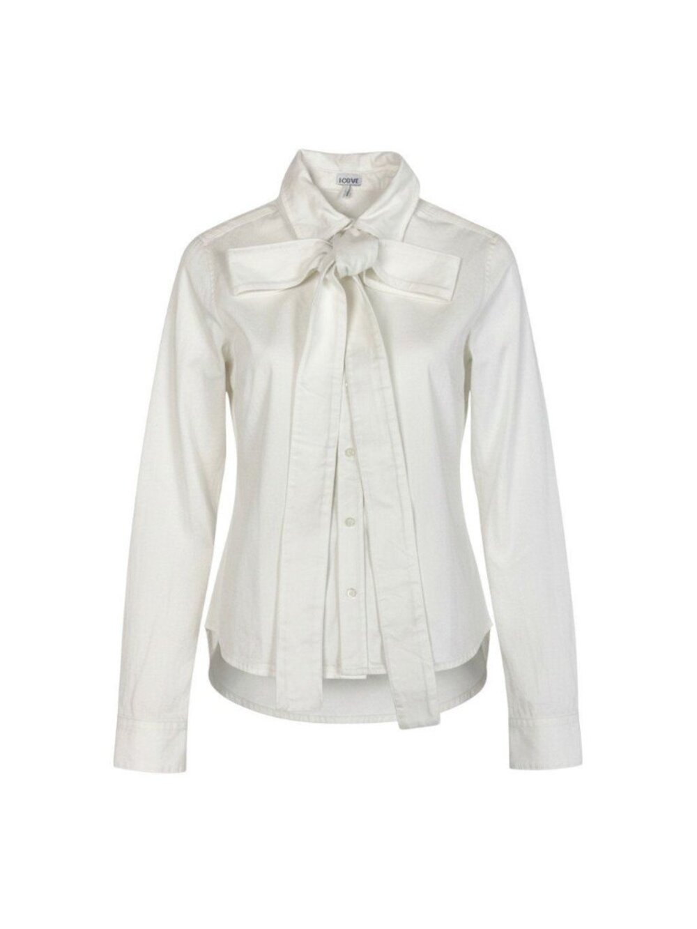 Loewe Denim Bow Tie Shirt White Cotton Blouse
